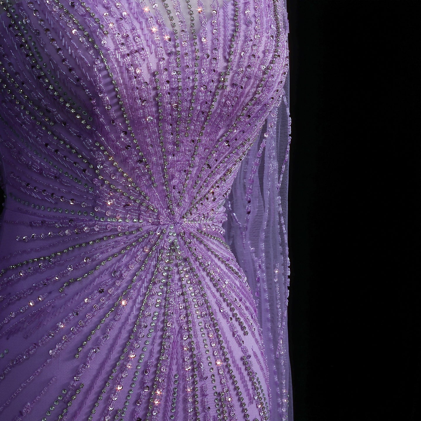 Luxury Lilac Feathers Evening Dresses with Cape Sleeves SS196