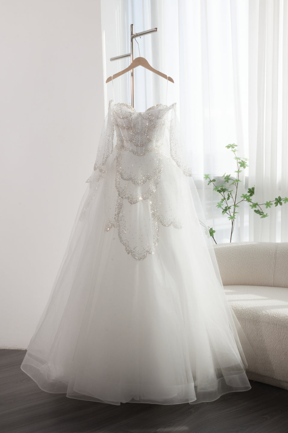 Gorgeous Beaded Sage Green Evening Dress with Cape Sleeves SS215