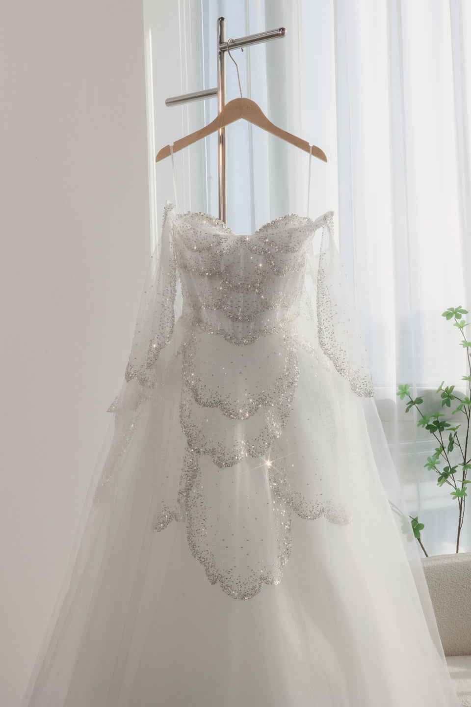 Gorgeous Beaded Sage Green Evening Dress with Cape Sleeves SS215