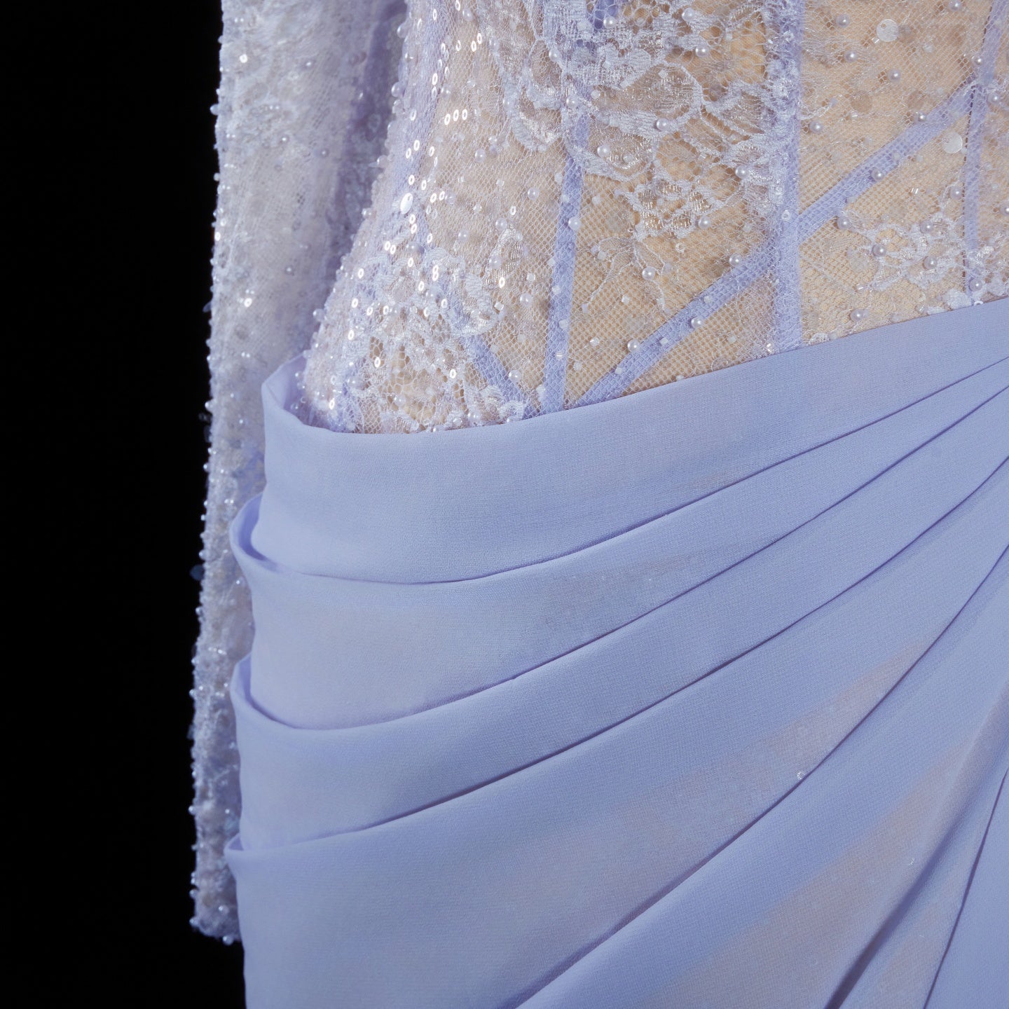 Luxury Violet Sheer Long Sleeve Train Evening Dress with Overskirt SF429