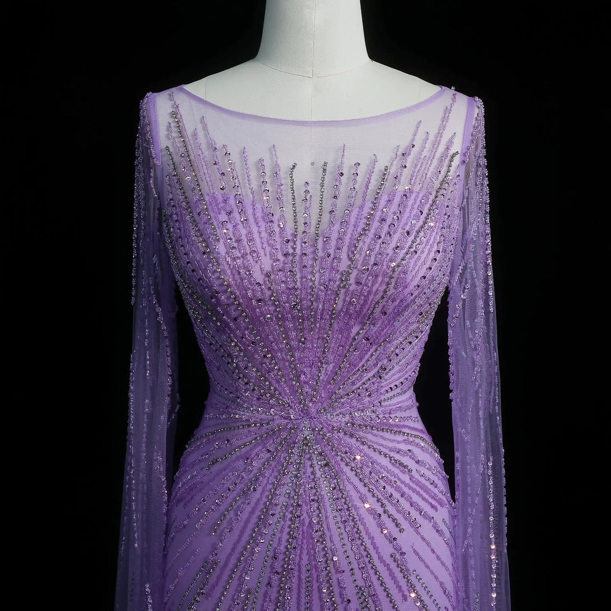 Luxury Lilac Feathers Evening Dress with Cape Sleeves SS196