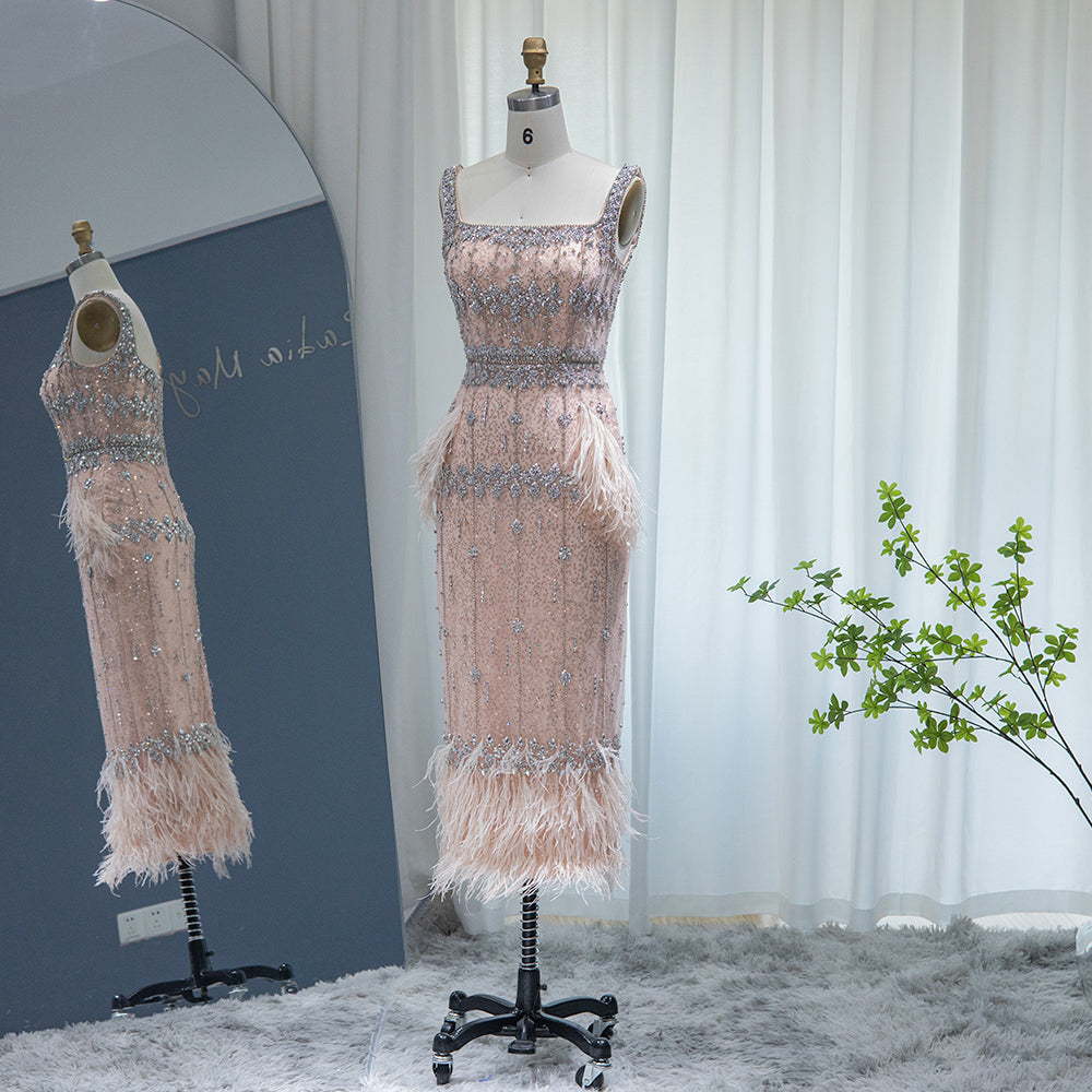 Luxury Feathers Gray Mermaid Evening Dress with Cape SS279