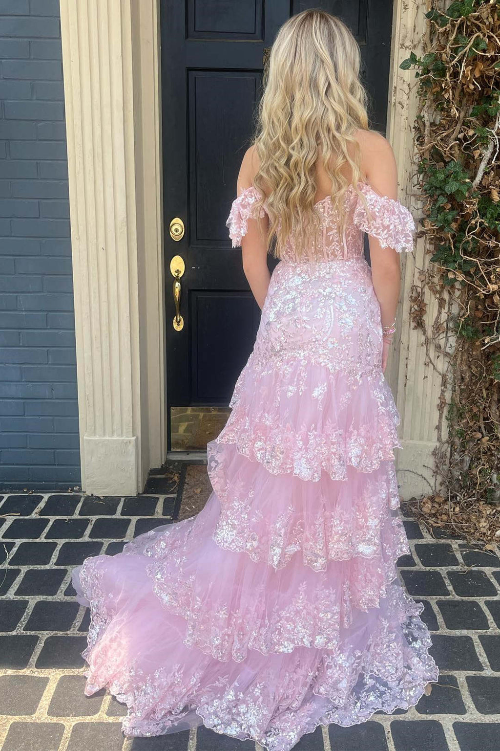 Glamorous Red Layered Ruffle Off-Shoulder Prom Dress SH151