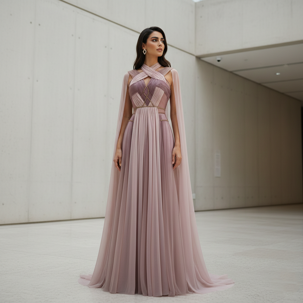 Glamorous Ombre Pink Evening Dress with Cape SS309