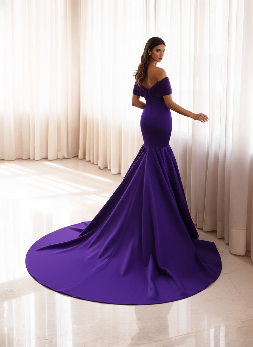 Luxury Purple Satin Mermaid Train Evening Dress SF476