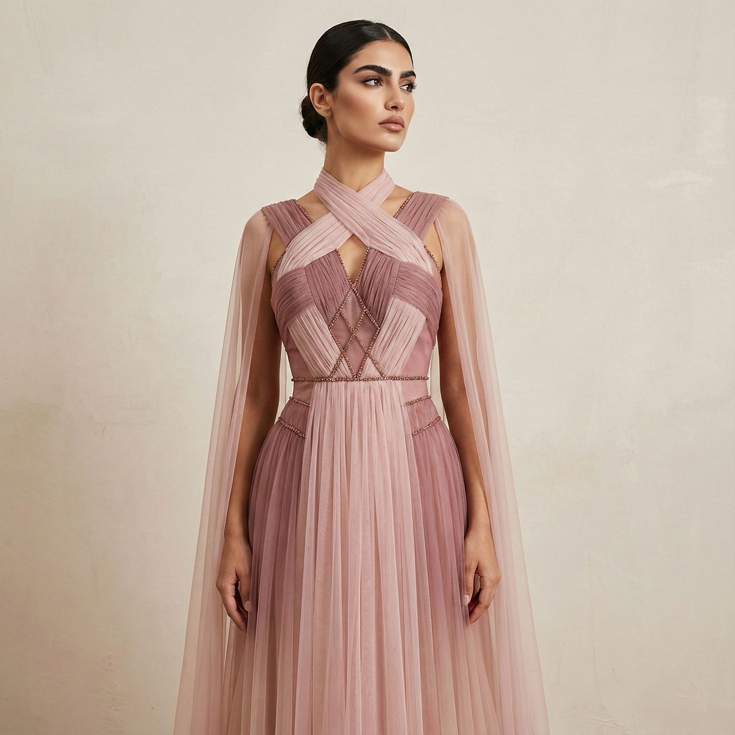 Glamorous Ombre Pink Evening Dress with Cape SS309