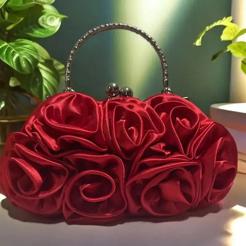 Rose-patterned Satin Flower Clutch Bag HB028