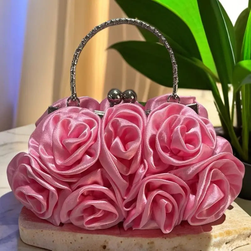 Rose-patterned Satin Flower Clutch Bag HB028
