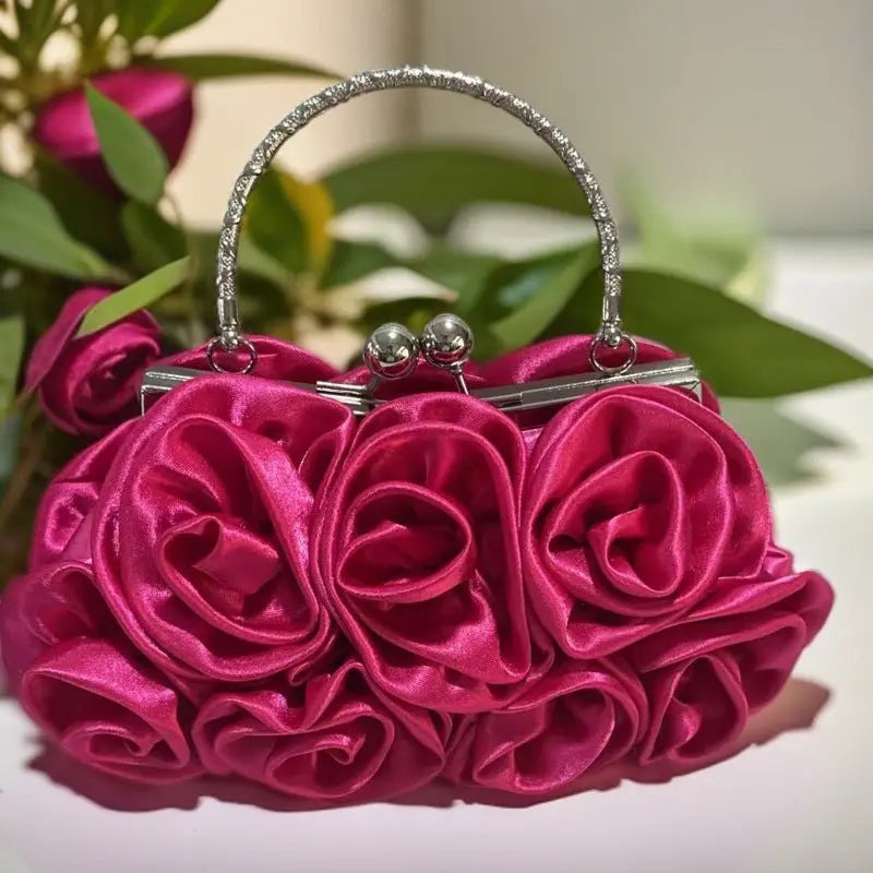 Rose-patterned Satin Flower Clutch Bag HB028