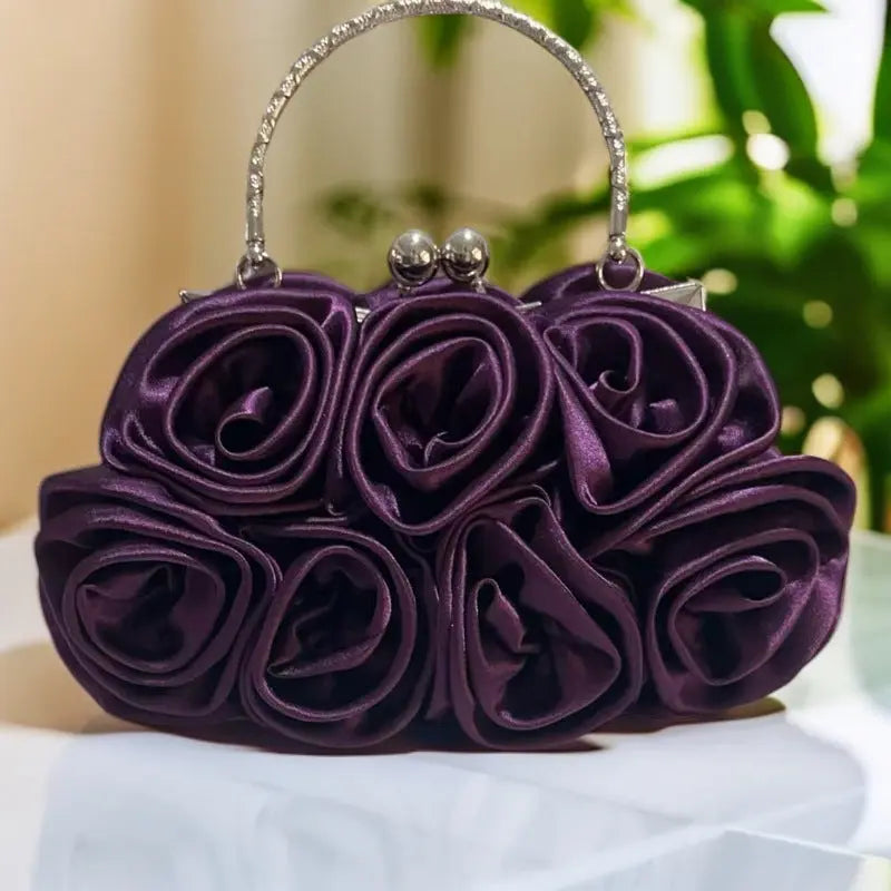 Rose-patterned Satin Flower Clutch Bag HB028