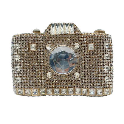 Camera Shaped Metallic Diamond Clutch Bag HB029