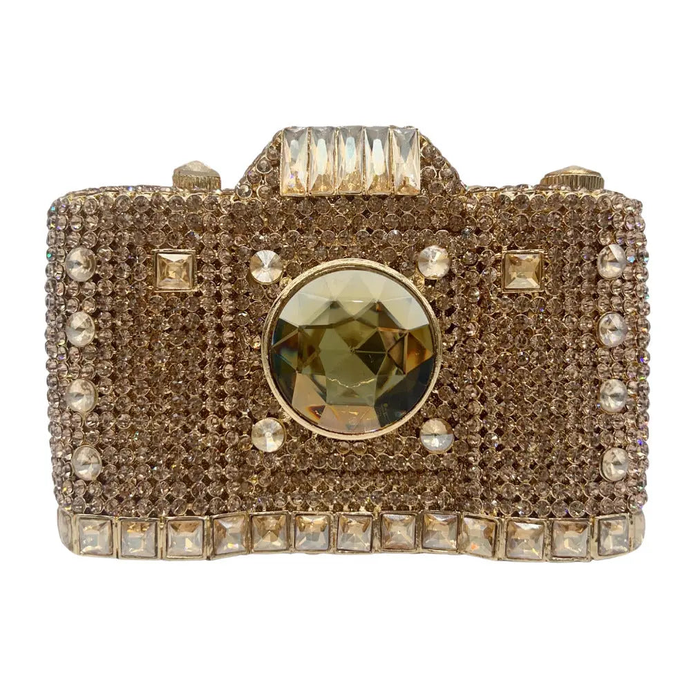 Camera Shaped Metallic Diamond Clutch Bag HB029