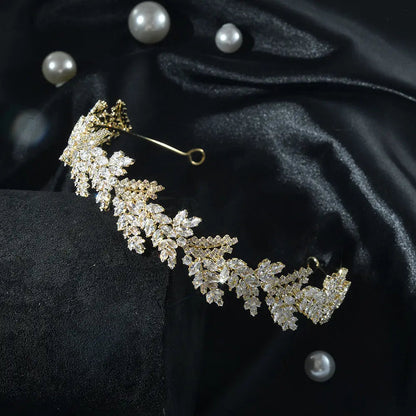 Dainty Crystal Golden Leaf Headband HP007