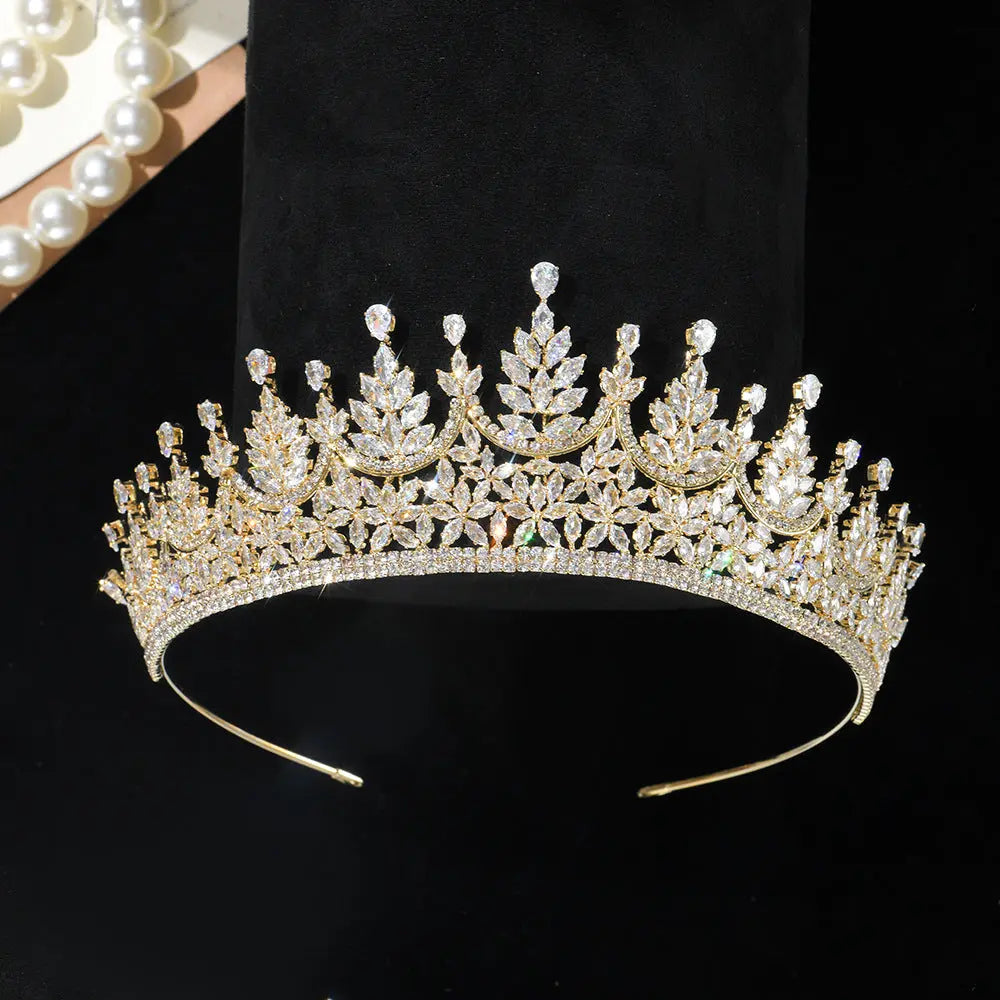 Luxury Leaf Cubic Zirconia Bridal Tiara Crown Elegant Crystal Wedding Headband Hair Accessories HP023