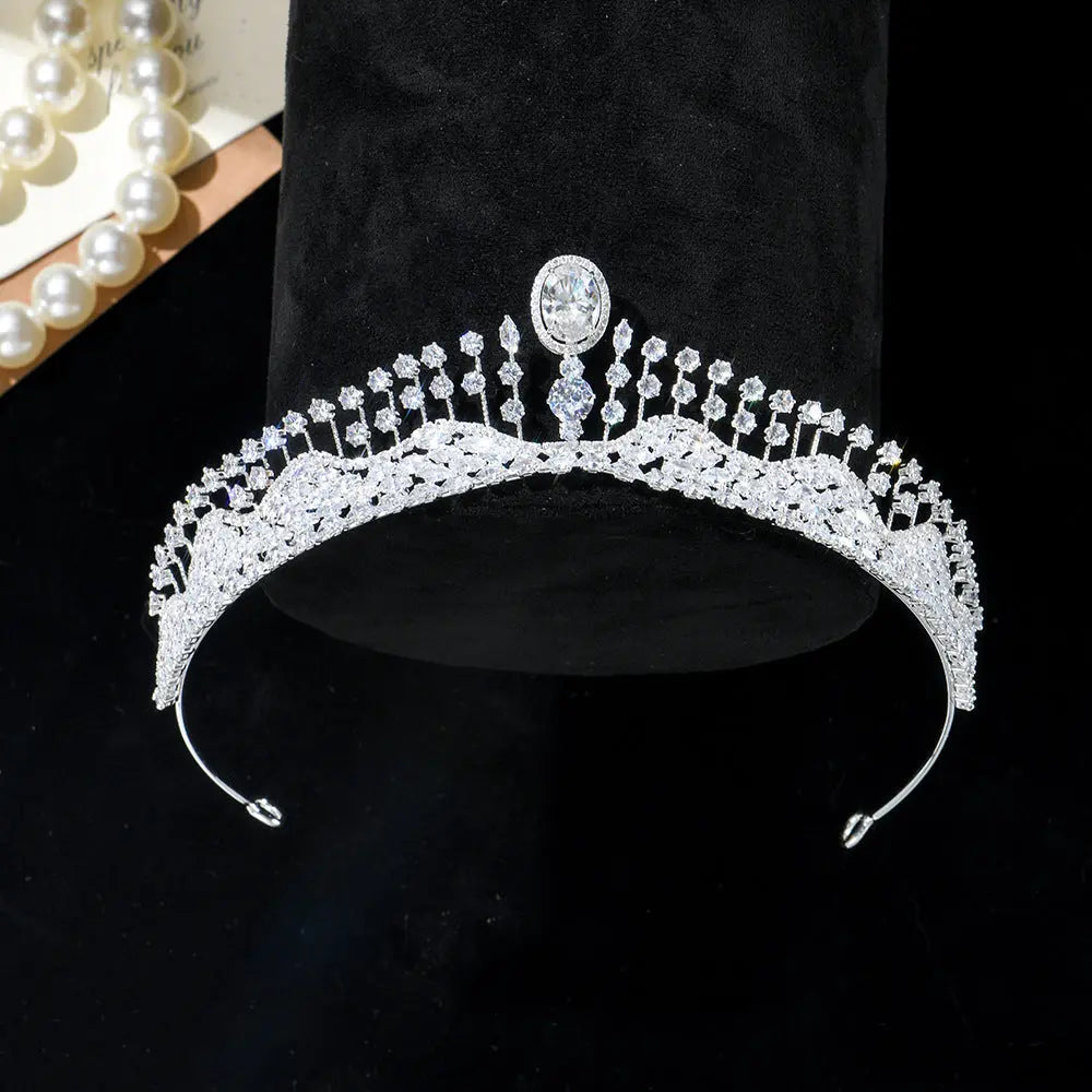 Luxury Leaf Cubic Zirconia Bridal Tiara Crown Elegant Crystal Wedding Headband Hair Accessories HP023