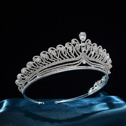 Sparkling Vintage Crystal Princess Tiara Crown Pear Cut Drop Silver Bridal Headband HP029