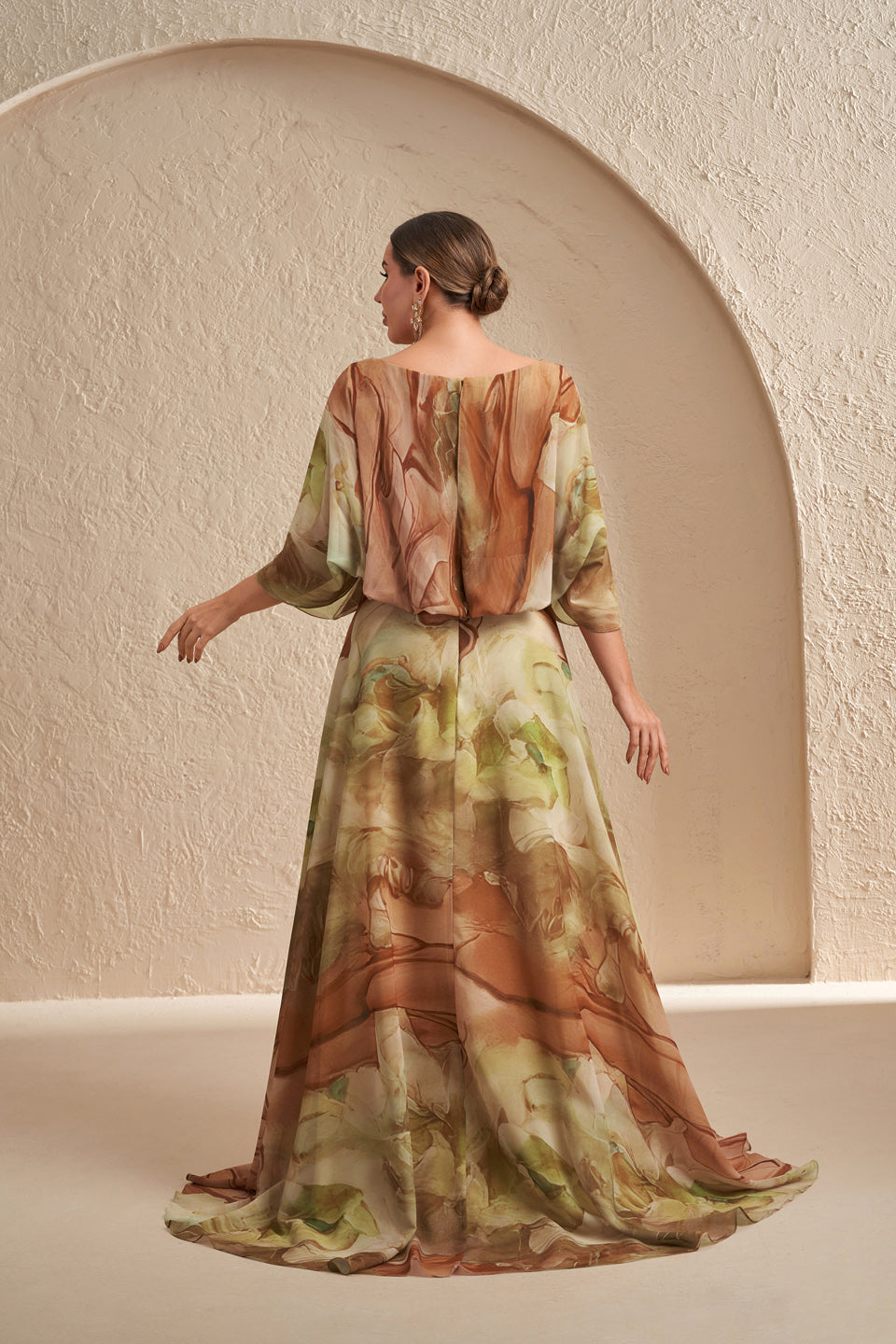 Luxury Multicolored Ruffled Evening Dress with Sheer Sleeves SF629