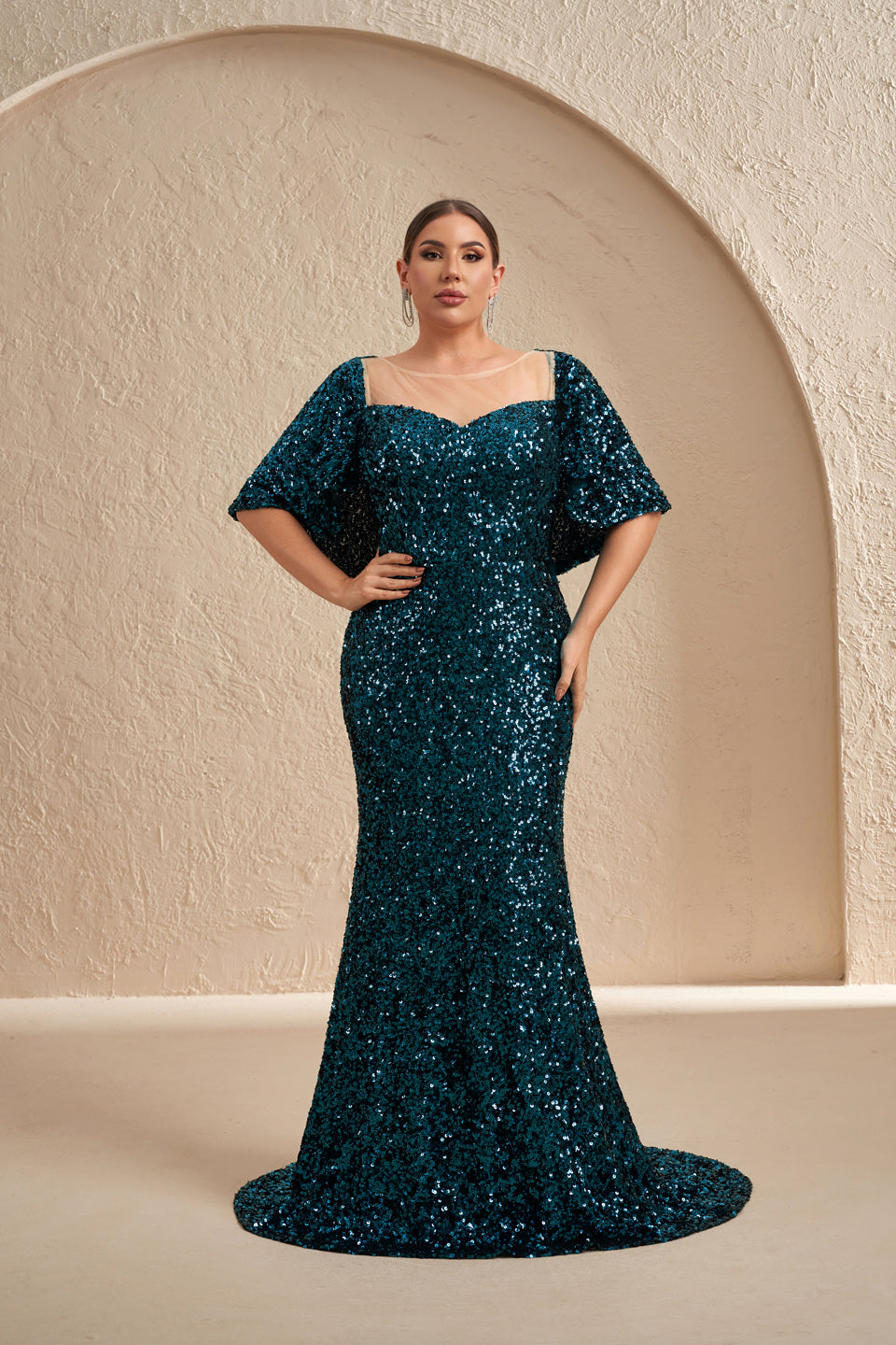 Sparkly Emerald Green Sequin Fitted Evening Dress SF618