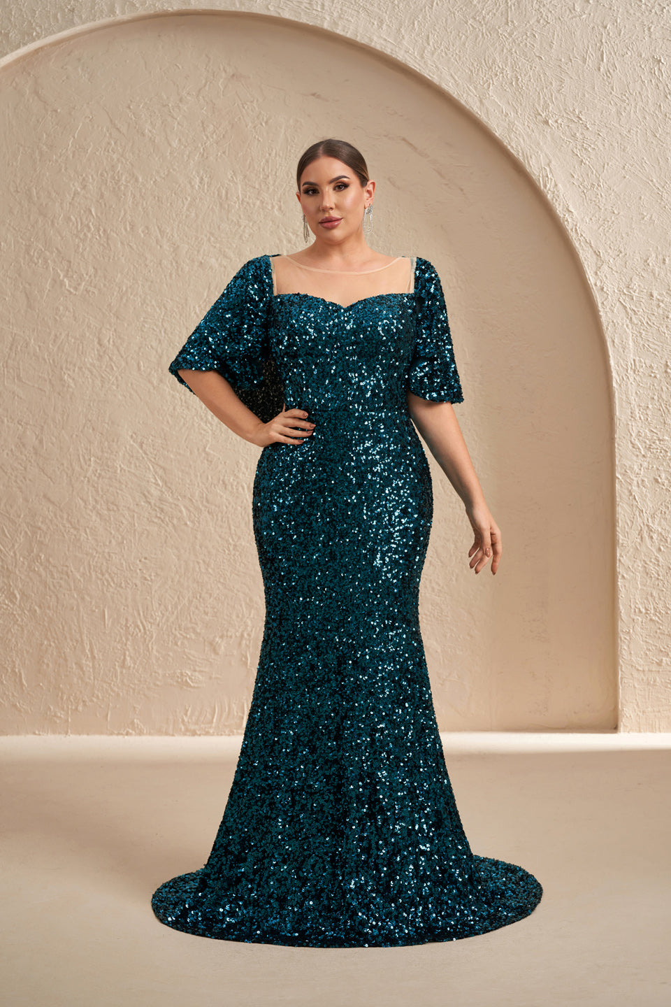 Sparkly Emerald Green Sequin Fitted Evening Dress SF618