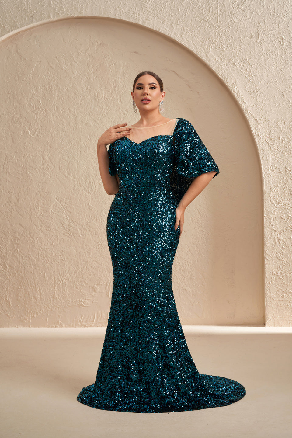 Sparkly Emerald Green Sequin Fitted Evening Dress SF618