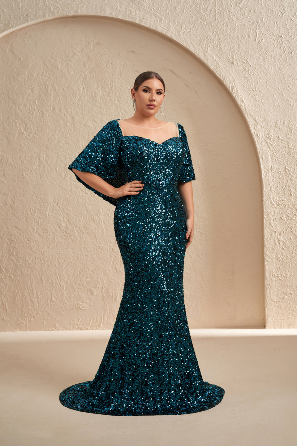 Sparkly Emerald Green Sequin Fitted Evening Dress SF618