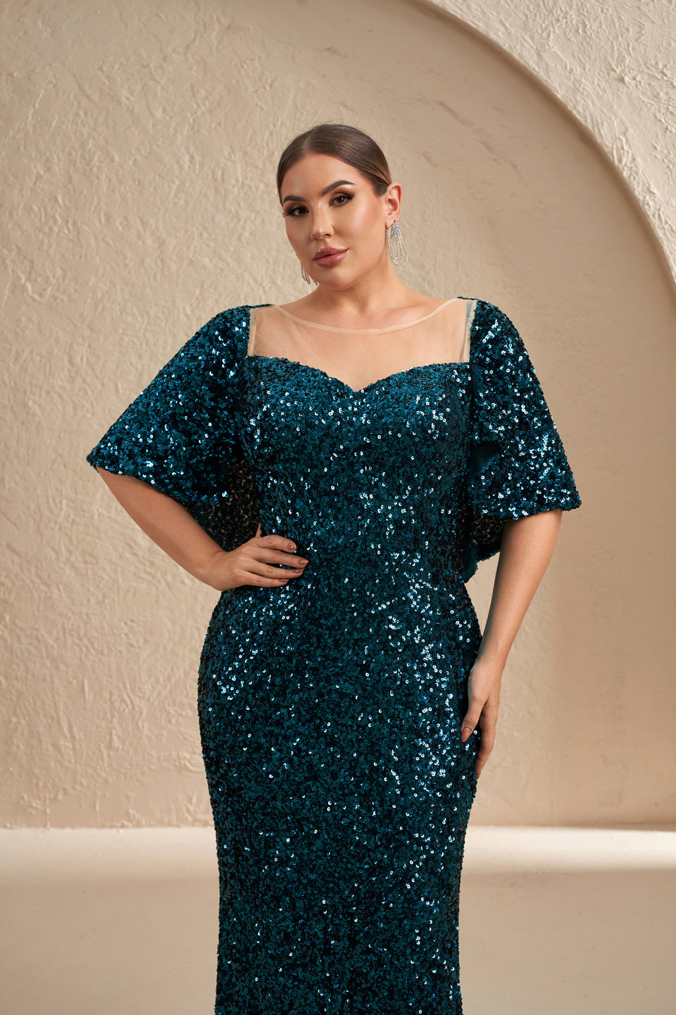 Sparkly Emerald Green Sequin Fitted Evening Dress SF618