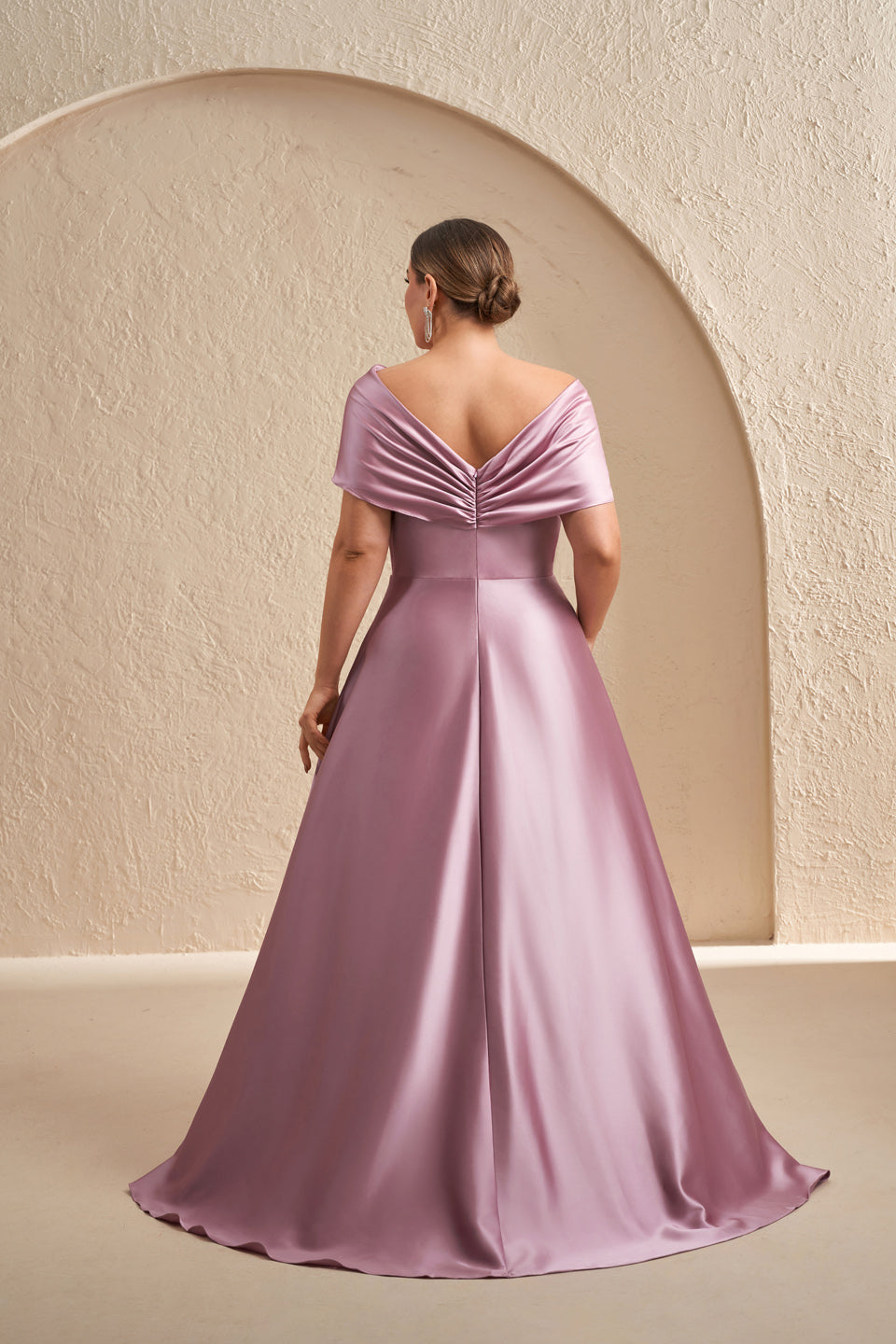 Elegant Pink Satin Off-Shoulder A-Line Evening Dress SF614