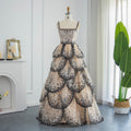 Luxury Black Champagne Sequin Tiered Ruffles Evening Dresses SS243