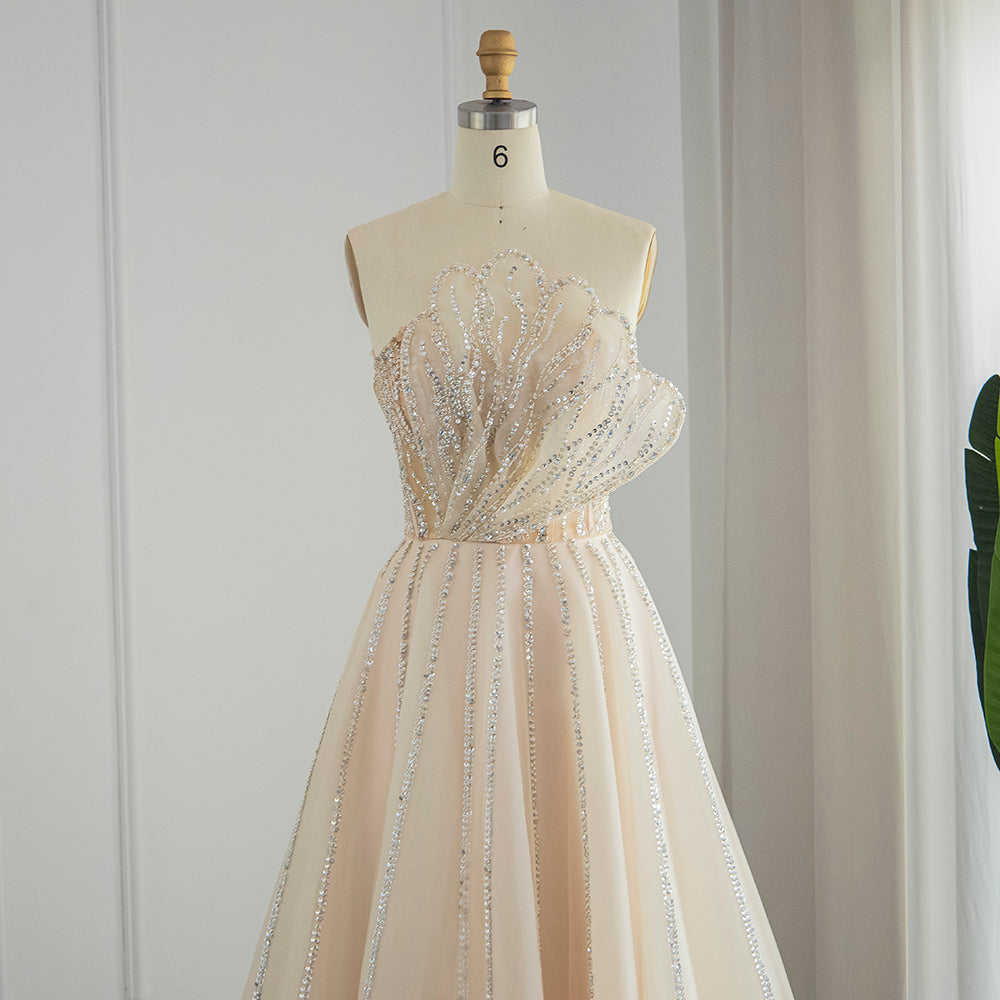 Luxury Beaded Lilac A-Line Strapless Evening Dress SS247