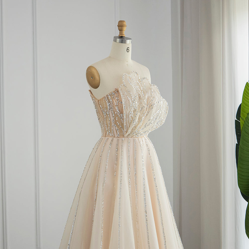 Luxury Beaded Lilac A-Line Strapless Evening Dress SS247