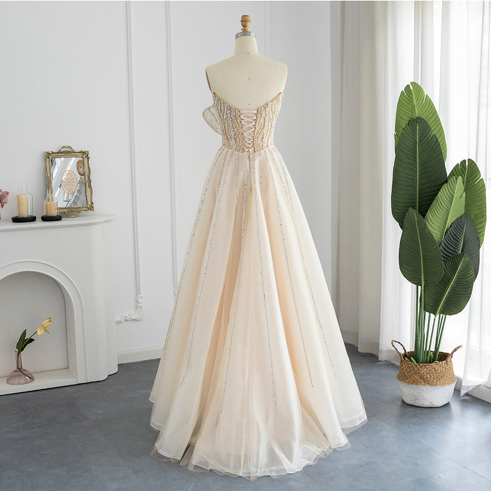 Luxury Beaded Lilac A-Line Strapless Evening Dress SS247