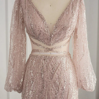 Luxury Beaded Long Sleeves Sage Green Formal Dress RM033