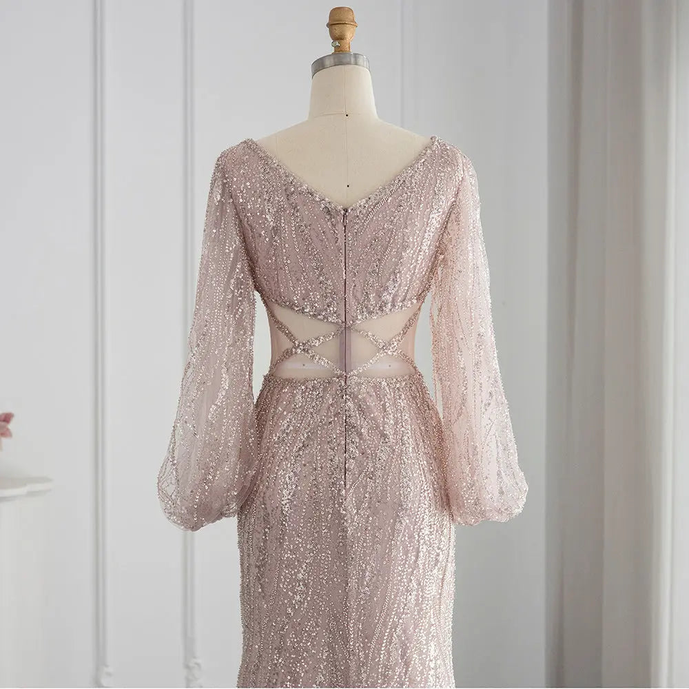 Luxury Beaded Long Sleeves Sage Green Formal Dress RM033