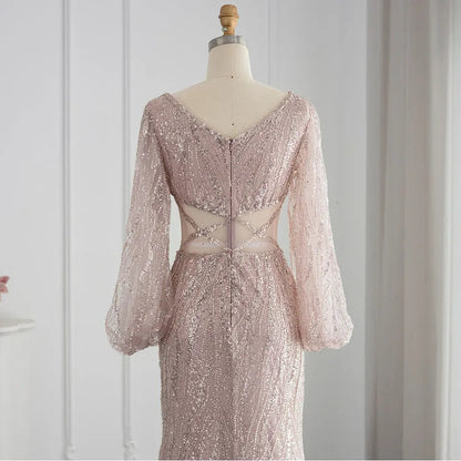 Luxury Beaded Long Sleeves Sage Green Formal Dress RM033
