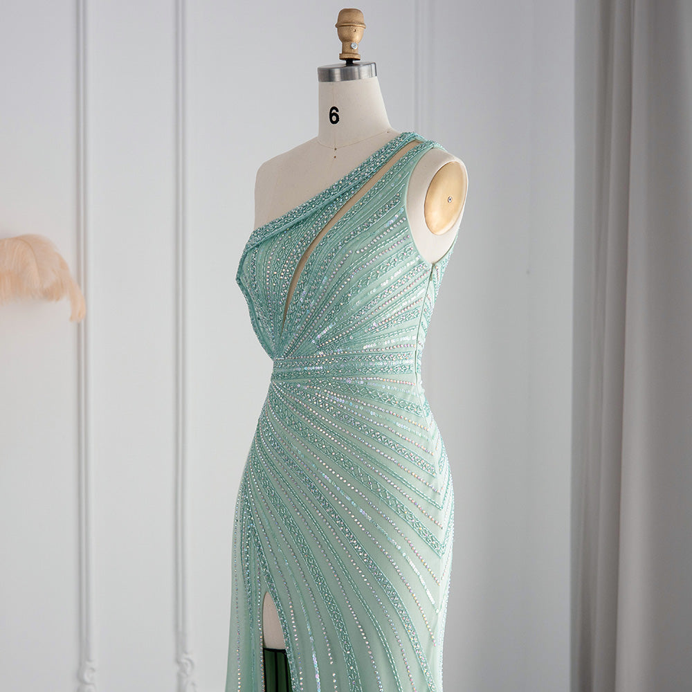 Luxury Rose Pink One Shoulder Mermaid Evening Dress with Slit SS337