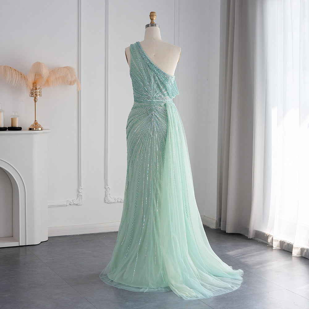 Luxury Rose Pink One Shoulder Mermaid Evening Dress with Slit SS337