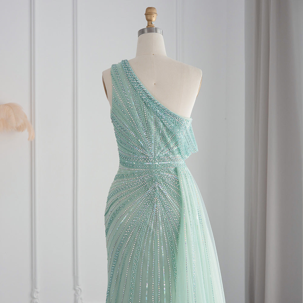 Luxury Rose Pink One Shoulder Mermaid Evening Dress with Slit SS337