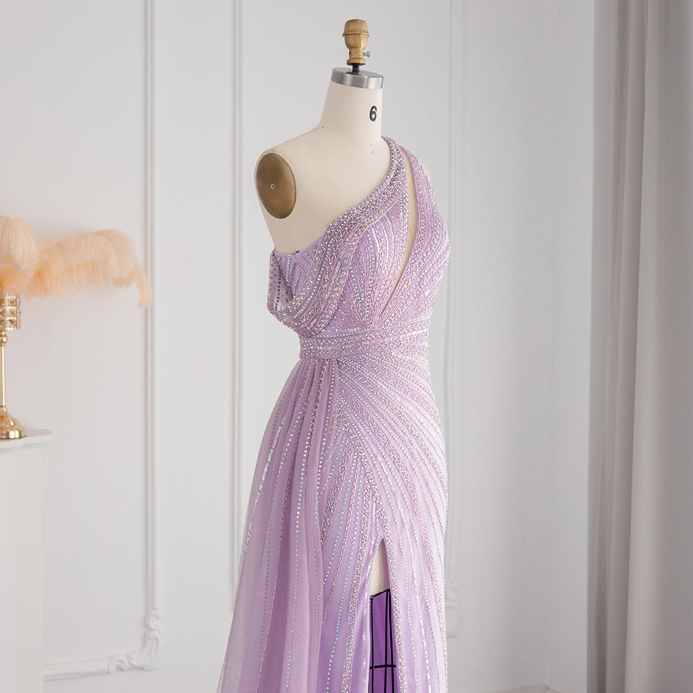 Luxury Rose Pink One Shoulder Mermaid Evening Dress with Slit SS337