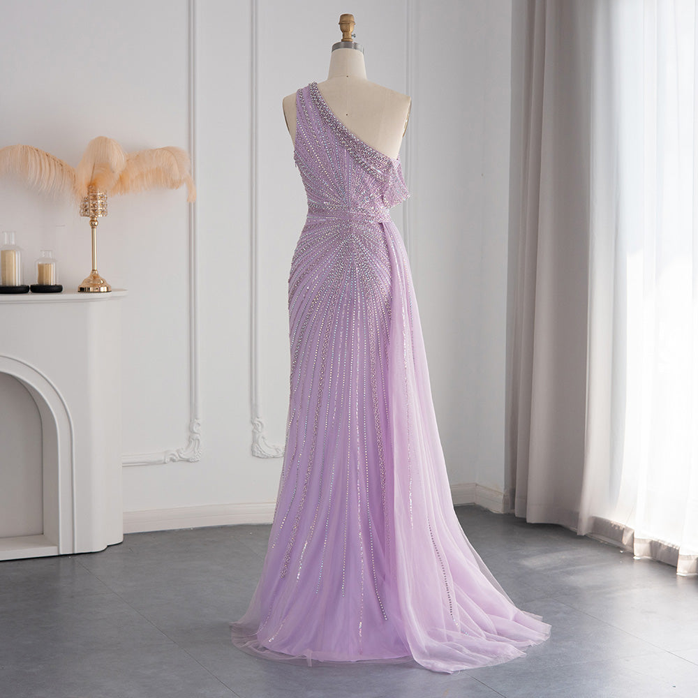 Luxury Rose Pink One Shoulder Mermaid Evening Dress with Slit SS337