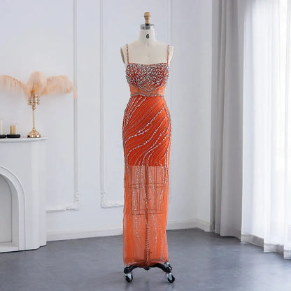 Luxury Orange Crystal Spaghetti Cocktail Party Evening Dress SS351