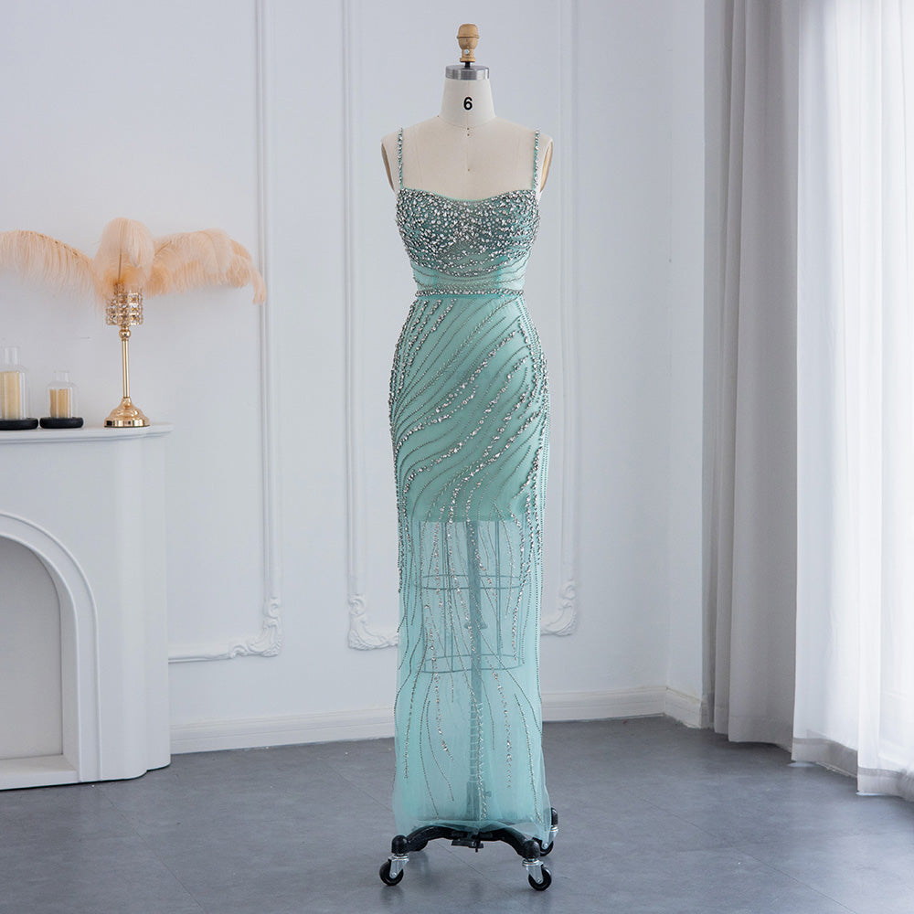Luxury Beaded Orange Spaghetti Straps Mermaid Evening Dresses SS351