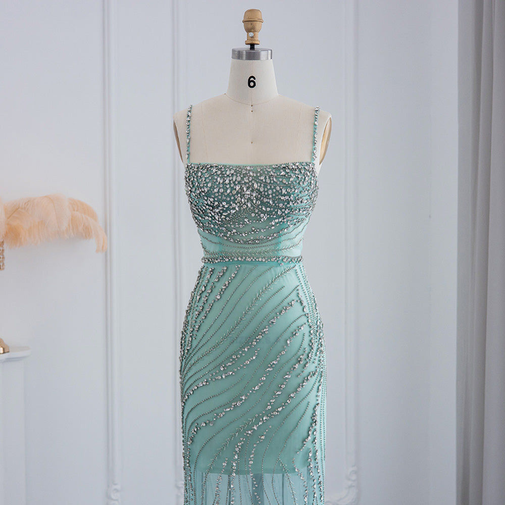 Luxury Beaded Orange Spaghetti Straps Mermaid Evening Dresses SS351
