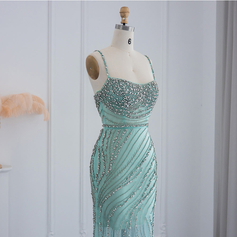 Luxury Beaded Orange Spaghetti Straps Mermaid Evening Dresses SS351