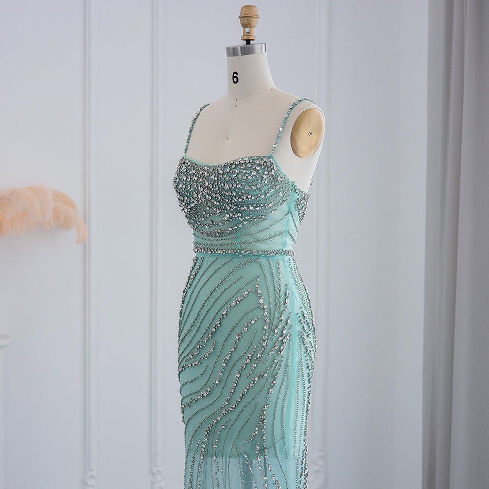 Luxury Beaded Orange Spaghetti Straps Mermaid Evening Dresses SS351