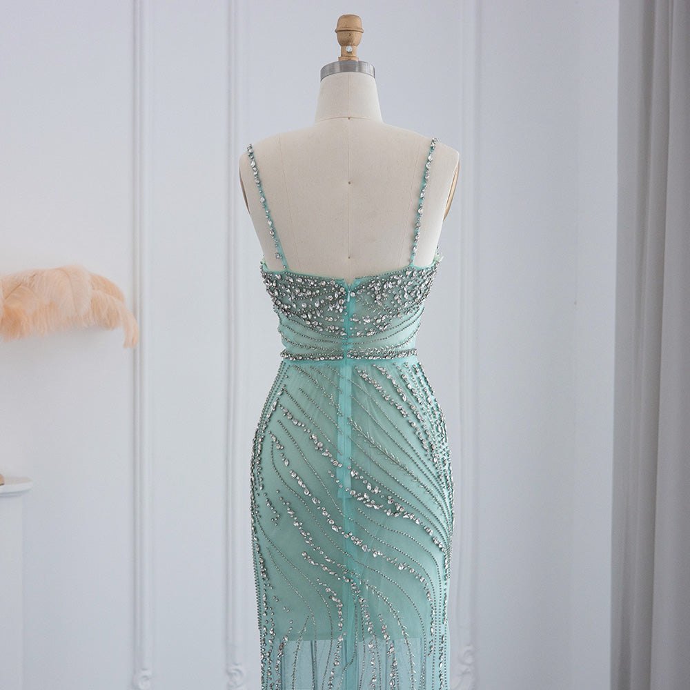 Luxury Beaded Orange Spaghetti Straps Mermaid Evening Dresses SS351