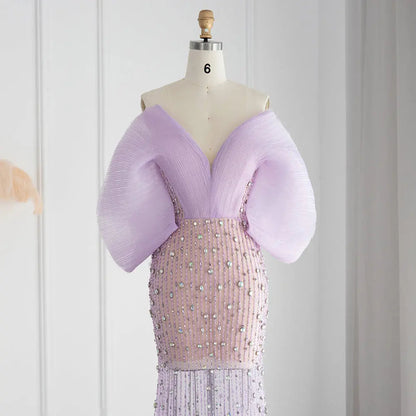 Luxury Off Shoulder Lilac Evening Dress SS327