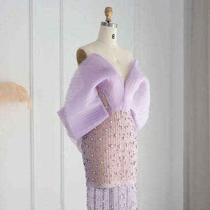Luxury Off Shoulder Lilac Evening Dress SS327