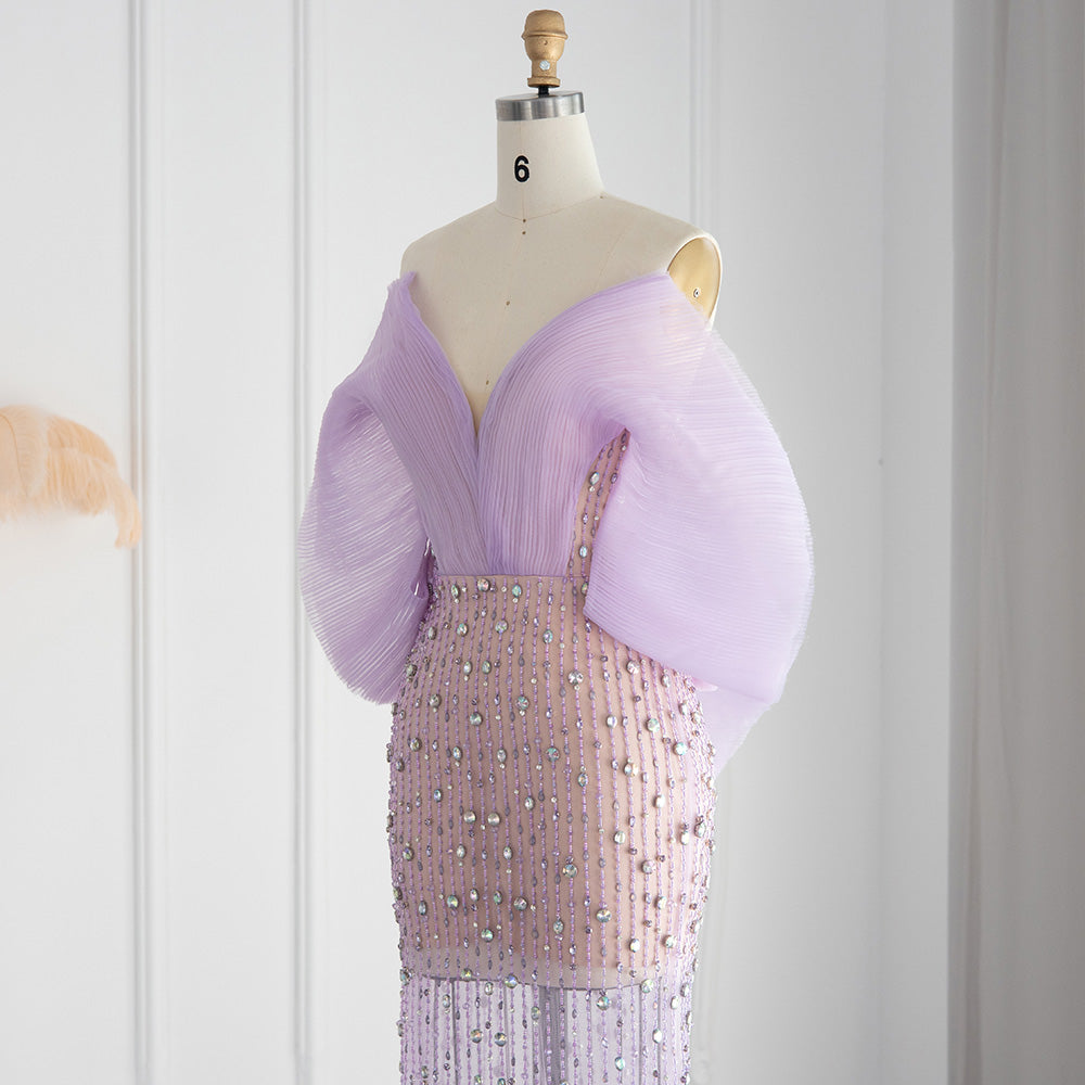 Luxury Beaded Lilac Off Shoulder Long Evening Dress SS327