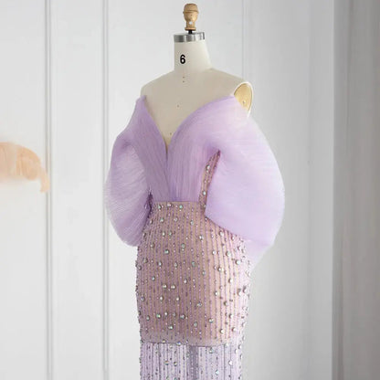 Luxury Off Shoulder Lilac Evening Dress SS327