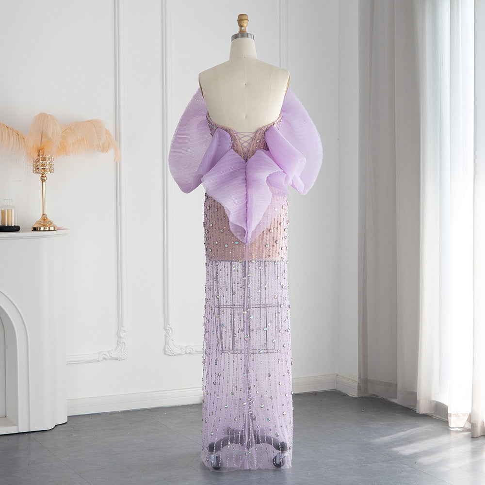 Luxury Beaded Lilac Off Shoulder Long Evening Dress SS327